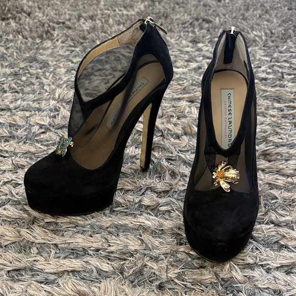 Chinese Laundry Shoes - Chinese Laundry Black Suede & Mesh Heels with Removable Crystal Accents, Size 6